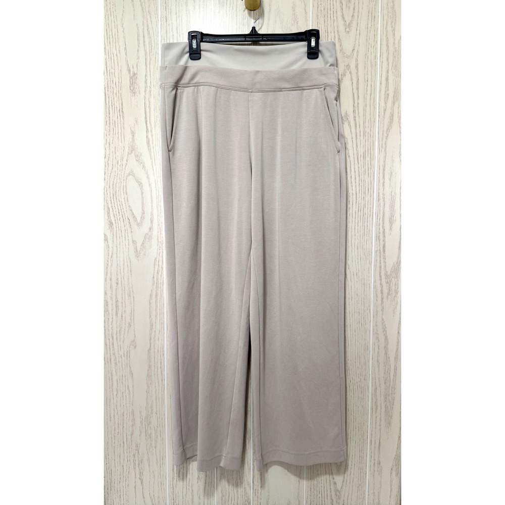 Athleta Womens Wide Leg Lounge Pants Taupe Grey High Rise Pockets Size L Large